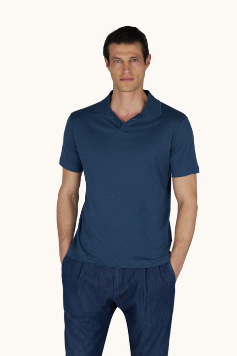 X-Soft open‑collar polo shirt in cotton interlock