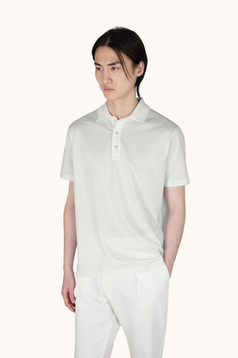 Polo in jersey di cotone Double Mercerised con dettagli in lino