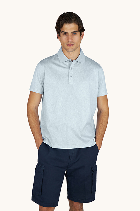 Polo en jersey de coton Double Mercerised avec d&eacute;tails en lin