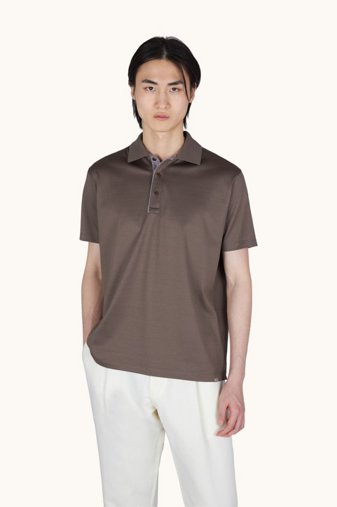 Polo shirt in Double Mercerised cotton jersey with linen details