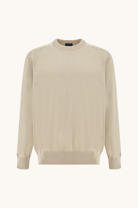 Rundhals Pullover aus Fresco Baumwolle mit Leinen Details