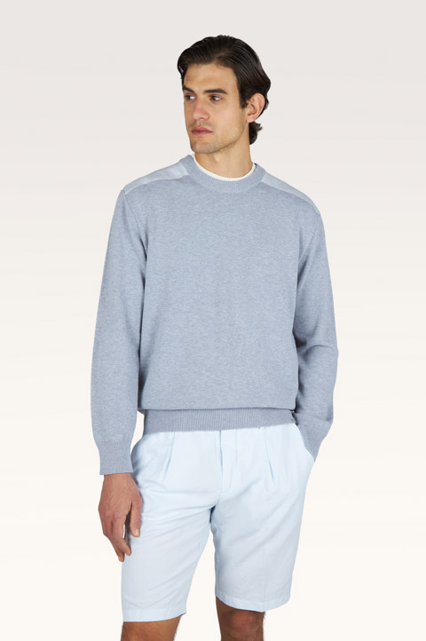 Crew‑neck sweater in Fresco cotton with linen details