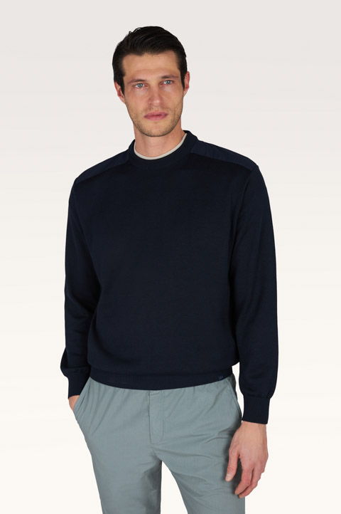 Crew‑neck sweater in silk and cotton with wool and silk details