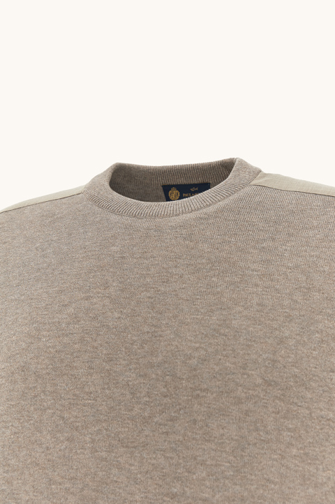 Crew‑neck sweater in silk and cotton with wool and silk details