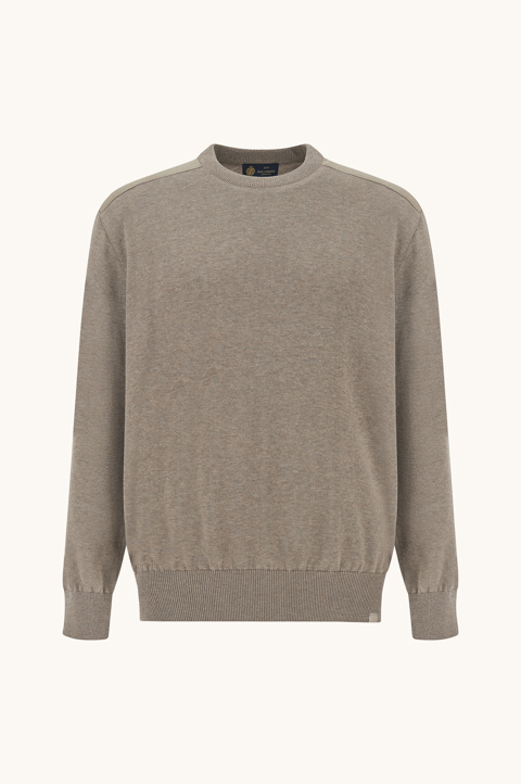 Pull &agrave; col rond en soie et coton avec d&eacute;tails en laine et soie