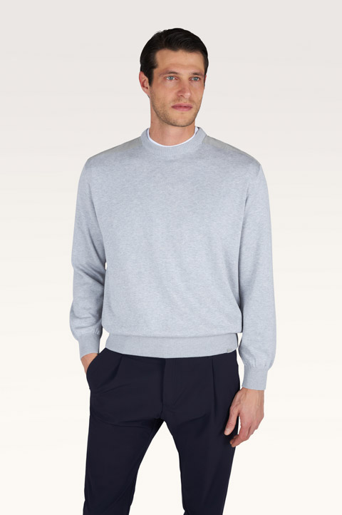 Crew‑neck sweater in silk and cotton with wool and silk details