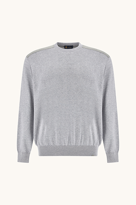 Pull &agrave; col rond en soie et coton avec d&eacute;tails en laine et soie