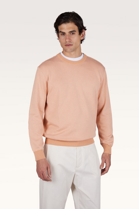 Crew‑neck sweater in silk and cotton with Aqualeather suede details