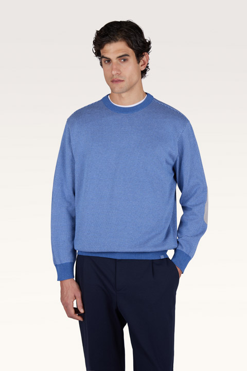 Crew‑neck sweater in silk and cotton with Aqualeather suede details