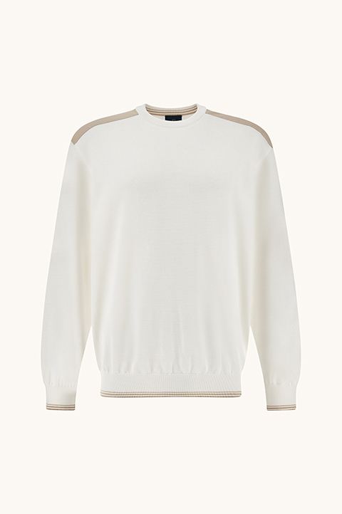 Crew‑neck sweater in Piuma cotton with technical fabric details