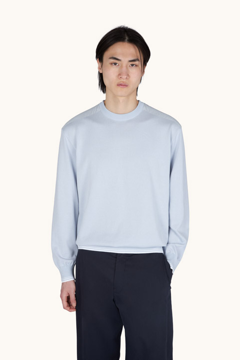 Crew‑neck sweater in Piuma cotton with technical fabric details