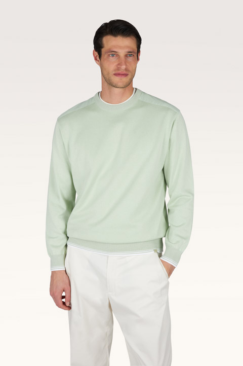 Crew‑neck sweater in Piuma cotton with technical fabric details