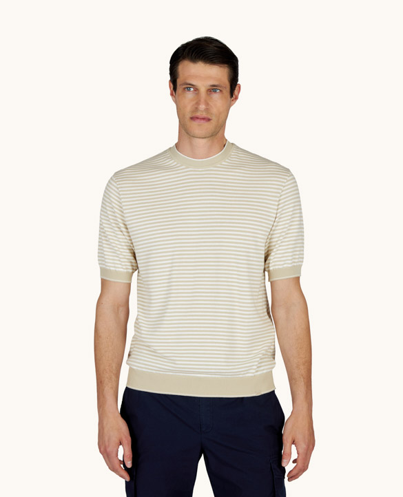 Pull &agrave; col rond en coton Fresco avec motif &agrave; rayures