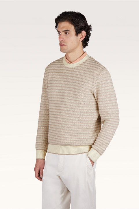 Maglia girocollo in cotone bouclè con motivo a righe