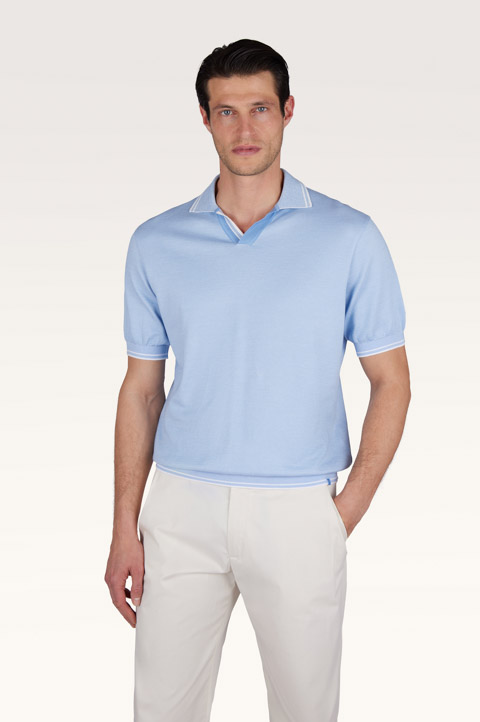 Polo shirt with open collar in Piuma cotton