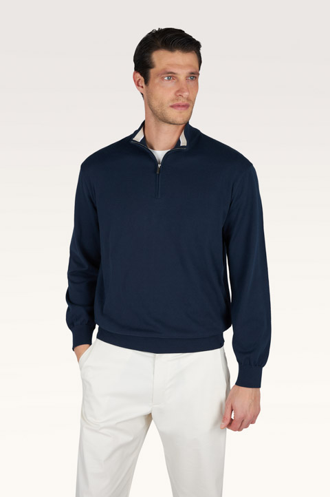 Pull demi‑zip en coton Piuma