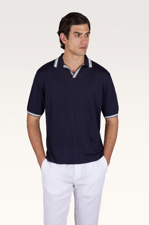 Polo shirt with open collar in linen