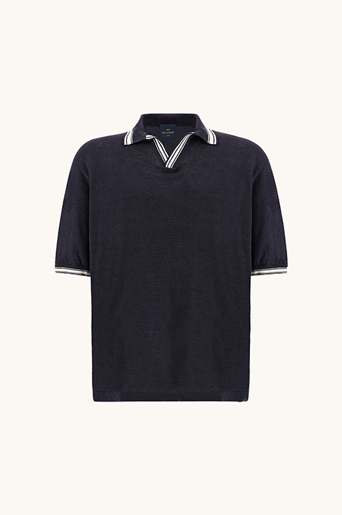 Polo shirt with open collar in linen