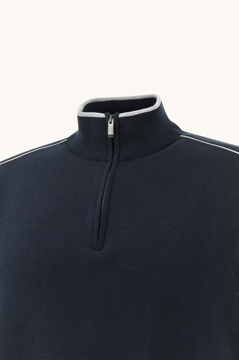 Half‑zip sweater in cotton and silk with Aqualeather suede details