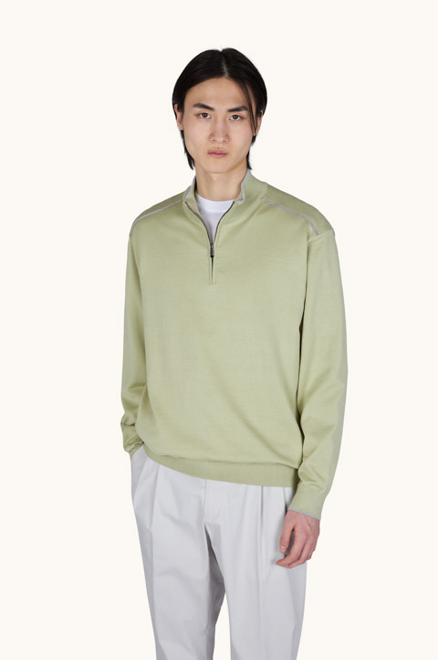 Half‑zip sweater in cotton and silk with Aqualeather suede details