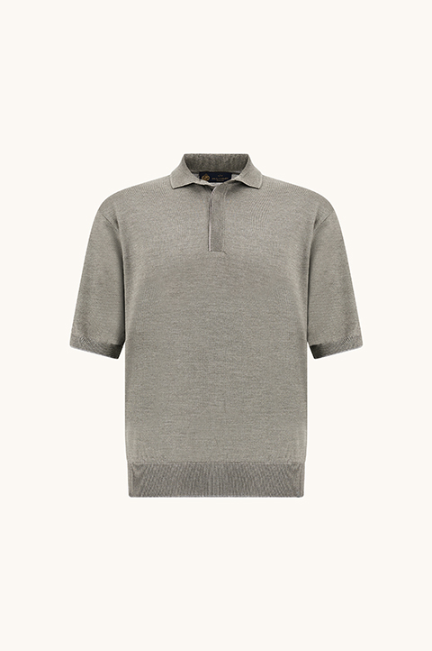 Wool and silk polo with suede details
