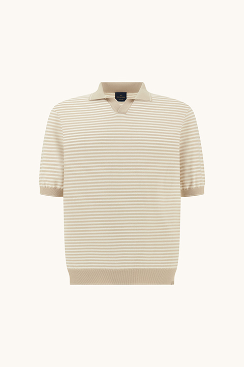 Open‑collar polo in Fresco cotton with striped pattern