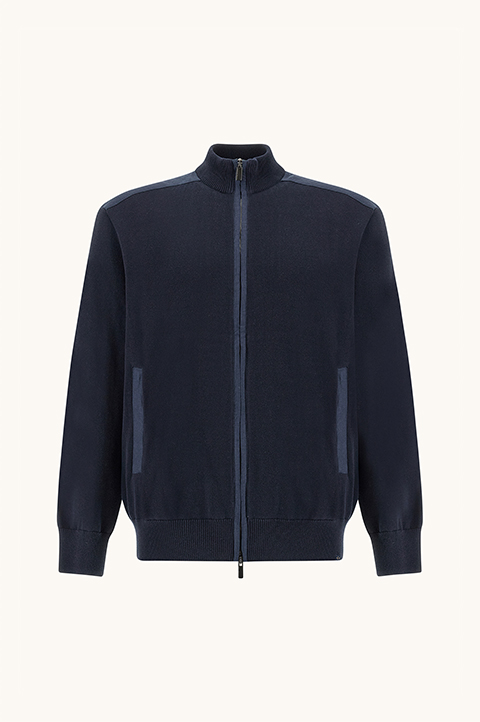 Maglia zip up in Fresco cotone con dettagli in lino