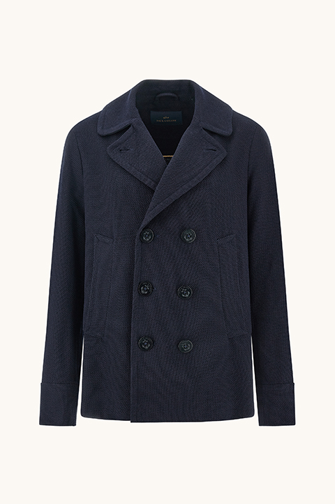 True Peacoat in textured wool and cotton