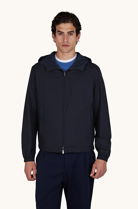 Reversible windbreaker in wool and silk