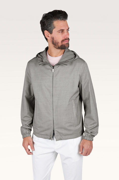 Reversible windbreaker in wool and silk