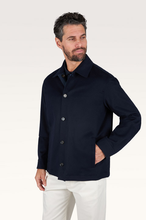 Reversible overshirt in cashmere and technical fabric