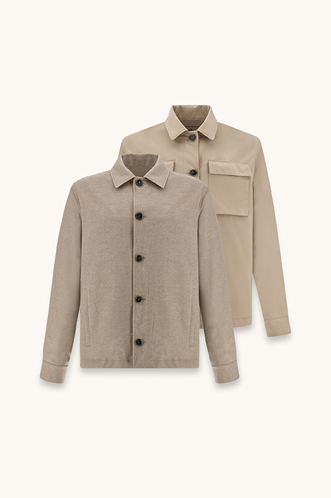 Reversible overshirt in cashmere and technical fabric