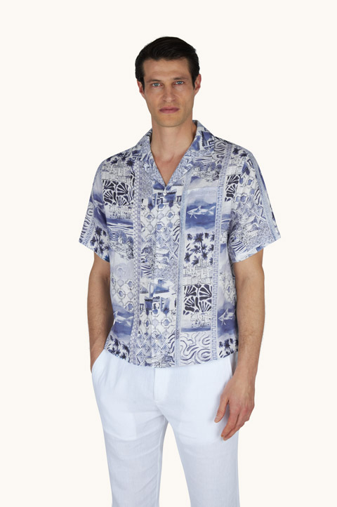 Linen shirt with Greece Voyage print