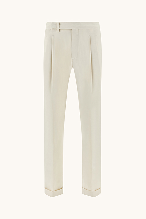 Chino trousers in stretch cotton with double pleats