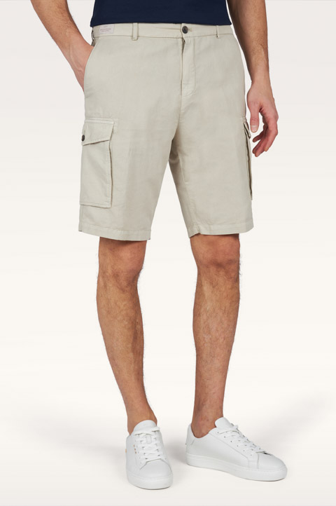 Bermuda cargo in lino e cotone tinto capo