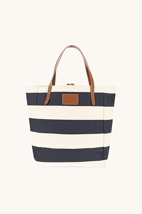 Striped canvas bag with leather details