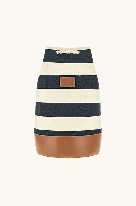 Сумка‑мешок из полосатого канваса с кожаными деталями