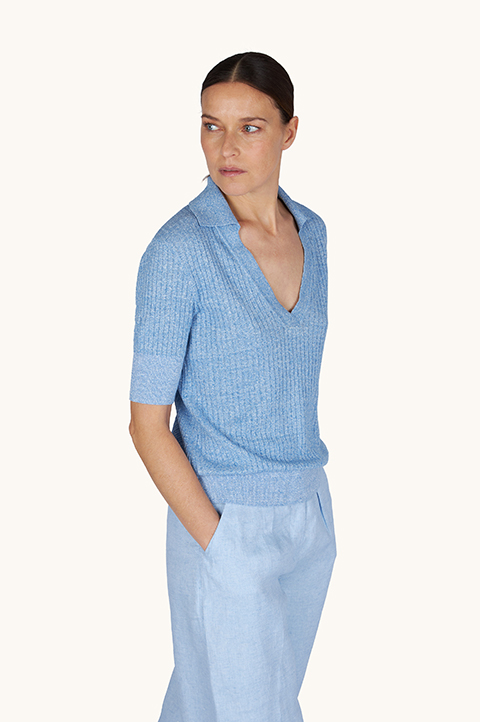 Urukai Linen and Cotton V-Neck Polo Shirt