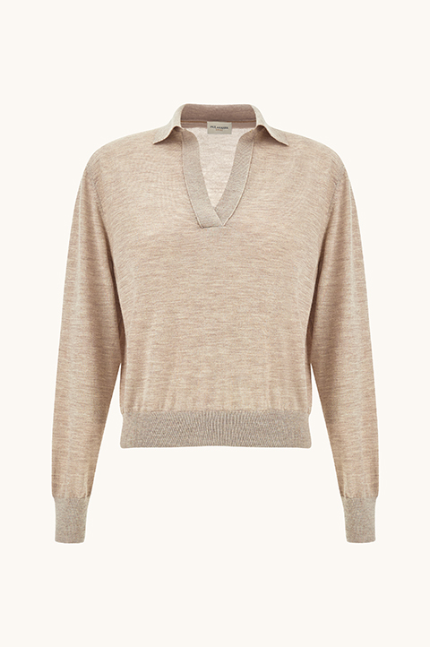 Polo with V-Neck in cashmere and Jaipur silk