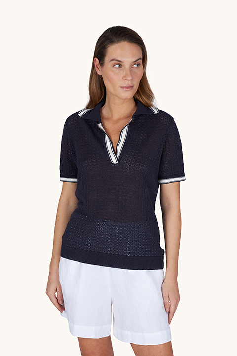 Polo de punto calado en lino puro