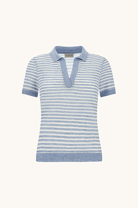 Polo in maglia traforata in puro lino