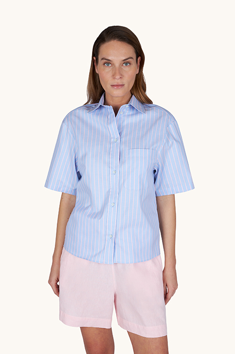 قميص خارجي من قطن أوكسفورد بنقشة مخططة