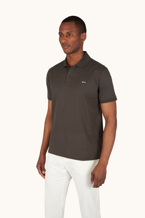 Double Piqu&eacute; cotton polo shirt with Shark embroidery