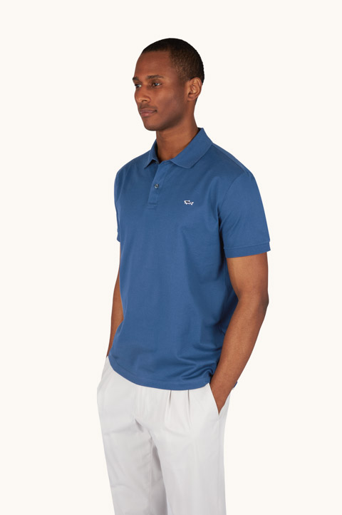 Double Piqu&eacute; cotton polo shirt with Shark embroidery