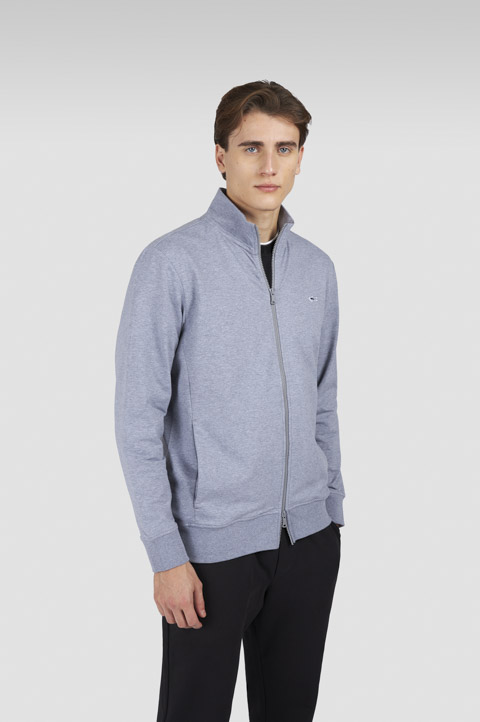 Stretch fleece cotton zip-up sweatshirt