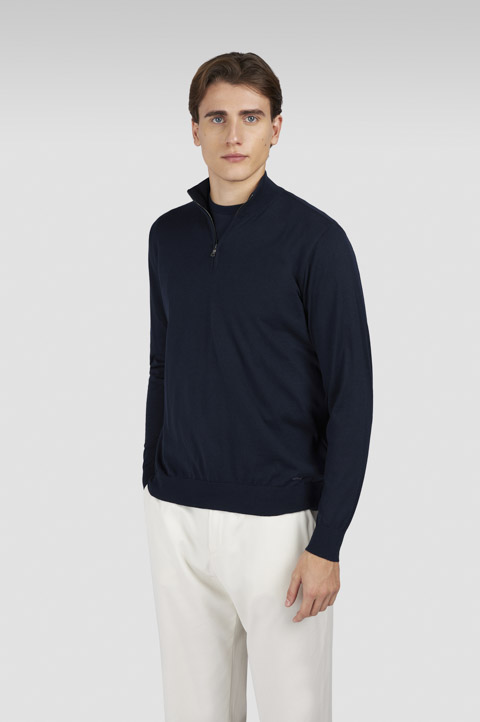 Ultrafine Merino wool half-zip sweater with Shark embroidery