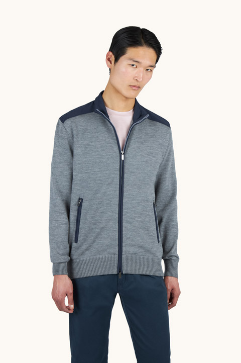 Zip-up sweater in Soft Cool Touch wool with Typhoon&reg; Re-4x4 Stretch details
