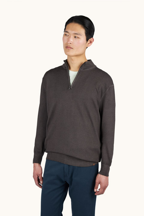 Garment-Dyed Half-Zip Wool Sweater