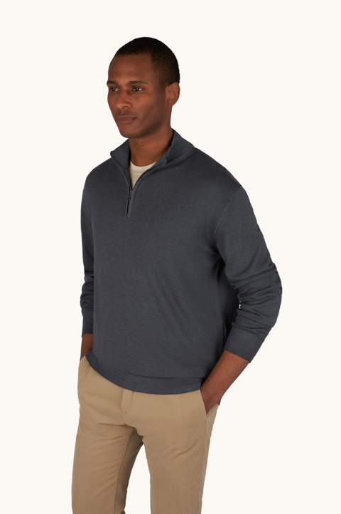 Garment-Dyed Half-Zip Wool Sweater