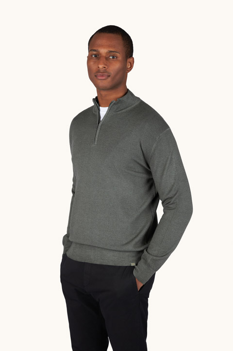 Garment-Dyed Half-Zip Wool Sweater
